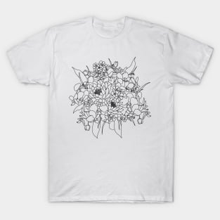 February Birth Month Flower Bouquet Drawing T-Shirt